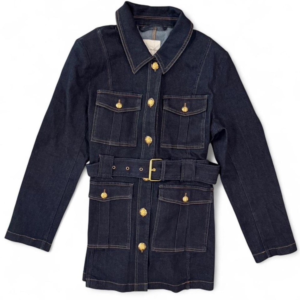 NWT Avec Les Filles denim military jacket with gold buttons XL